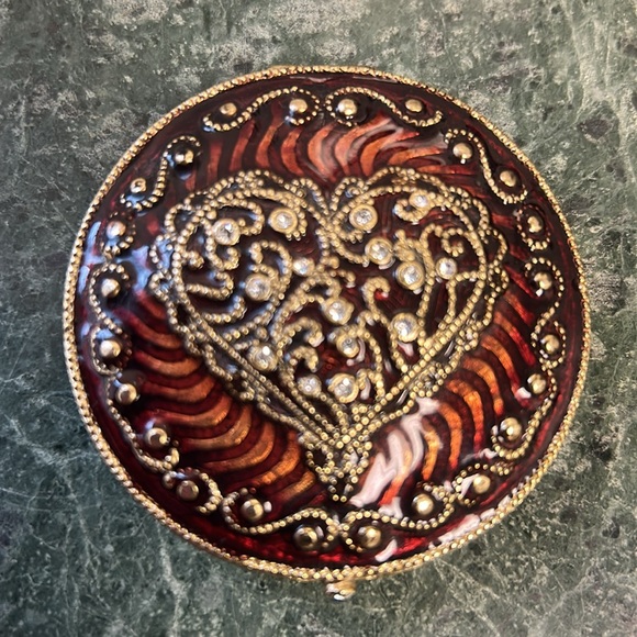 Vintage Monet Guilloche Double Mirror Compact Sparkled Enamel Heart - Picture 1 of 11